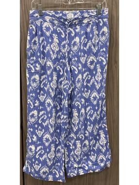 Per Se Womens Elastic Waist Blue /white Capri Pants Size S
